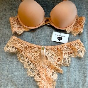 Twinset Milan NWT push up bra & panty set lace peach nude 34B/XS